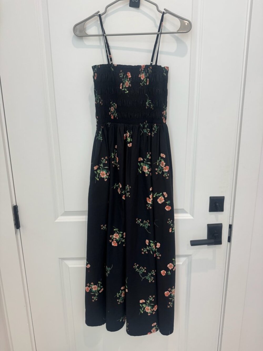 LOFT Floral Poplin Smocked Strappy Maxi Dress